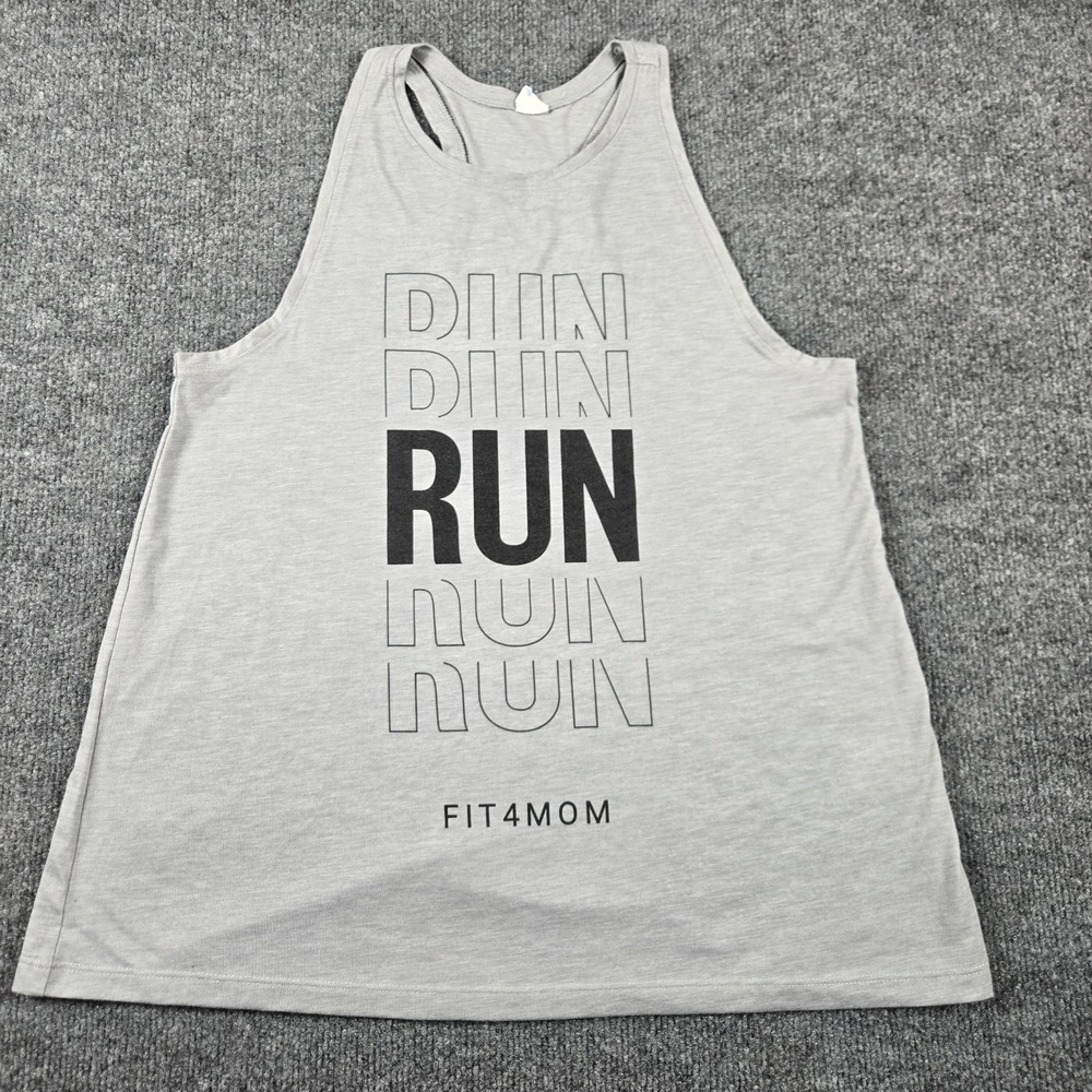Fit4Mom Run Graphic Tank Top Ladies Large Gray Racerback Activewear SKU: F4M-101